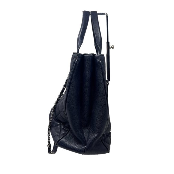 Chanel Large Matelassé Quilted Caviar Shopping Tote Bag Navy Dark Blue - Picture 8 of 17